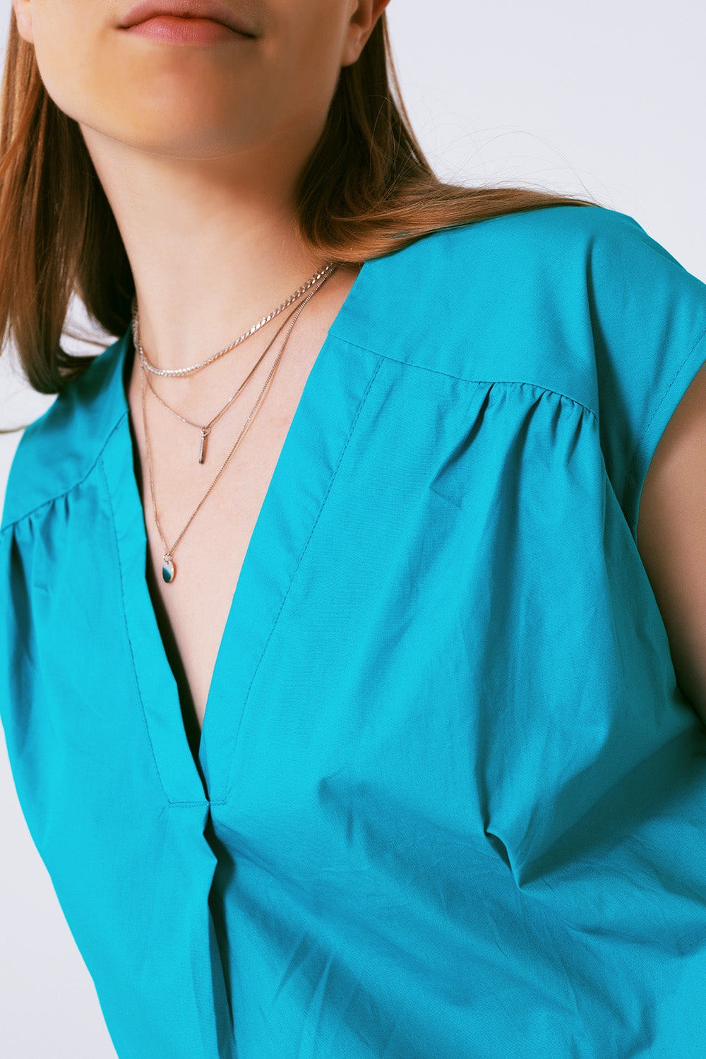 Mini Poplin Sleevless Dress in Turquoise - dress