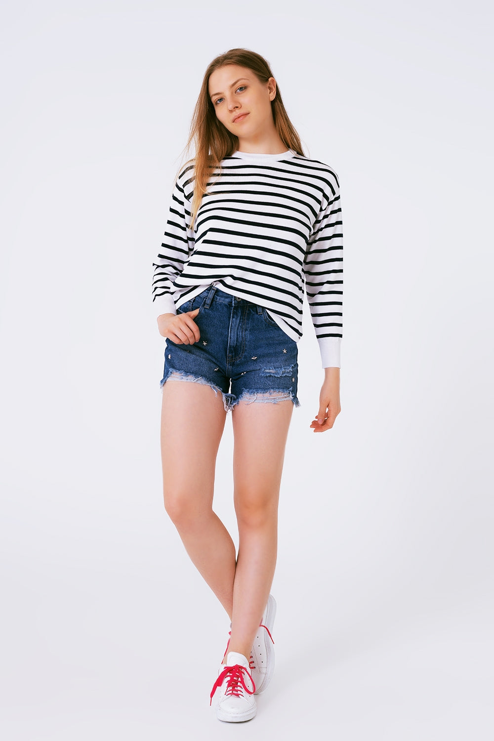 star stud embellishment denim shorts - Denim