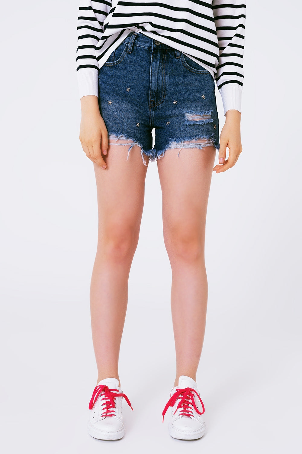 star stud embellishment denim shorts - Denim