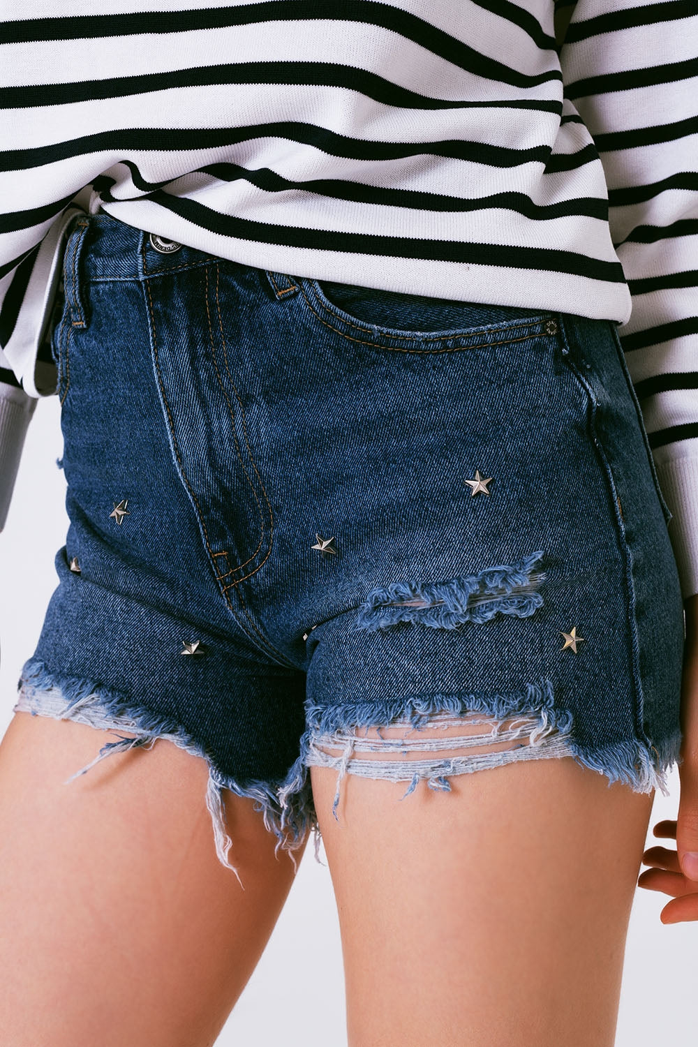 star stud embellishment denim shorts - Denim