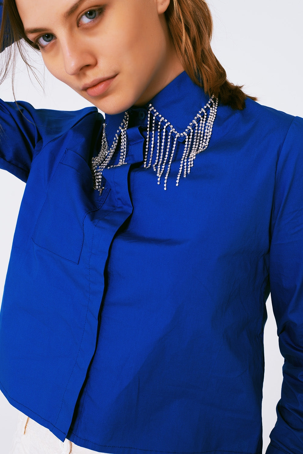 Shirt With Fringe strass Collar in blue - Shirts