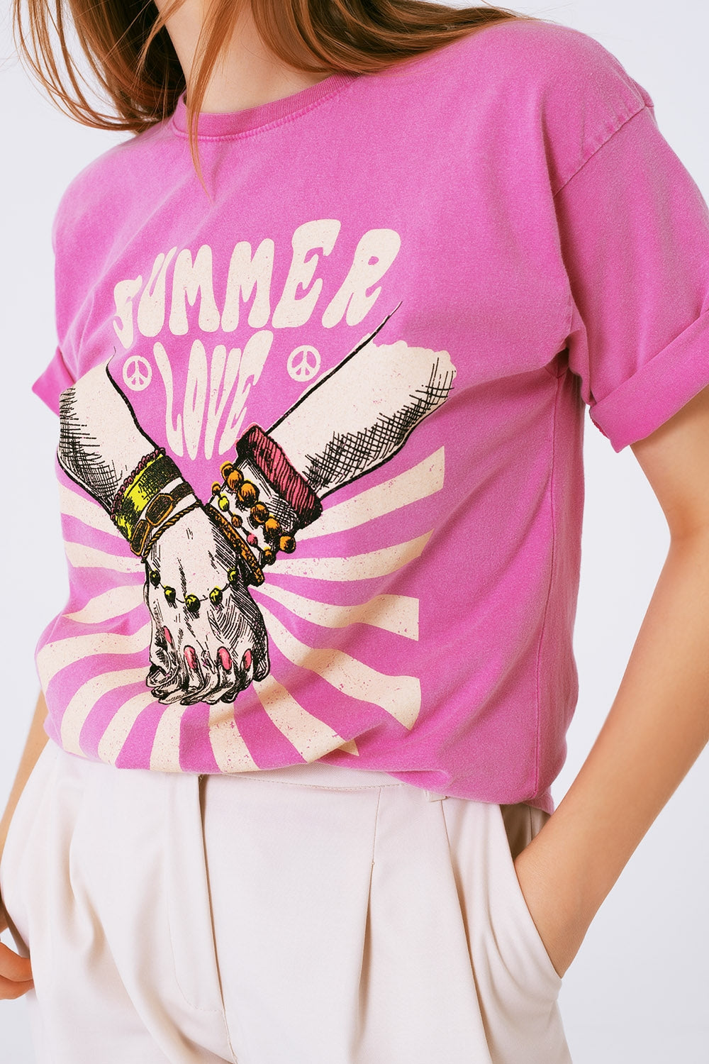 T-shirt graphique avec texte Summer Love en rose