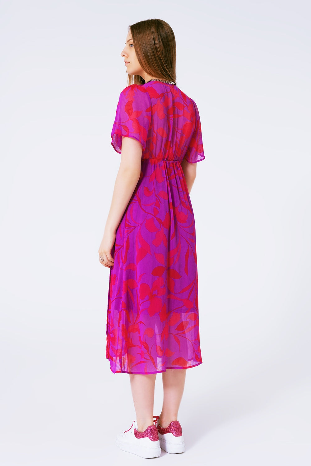 short sleeve V-neck chiffon maxi dress in floral print - dress