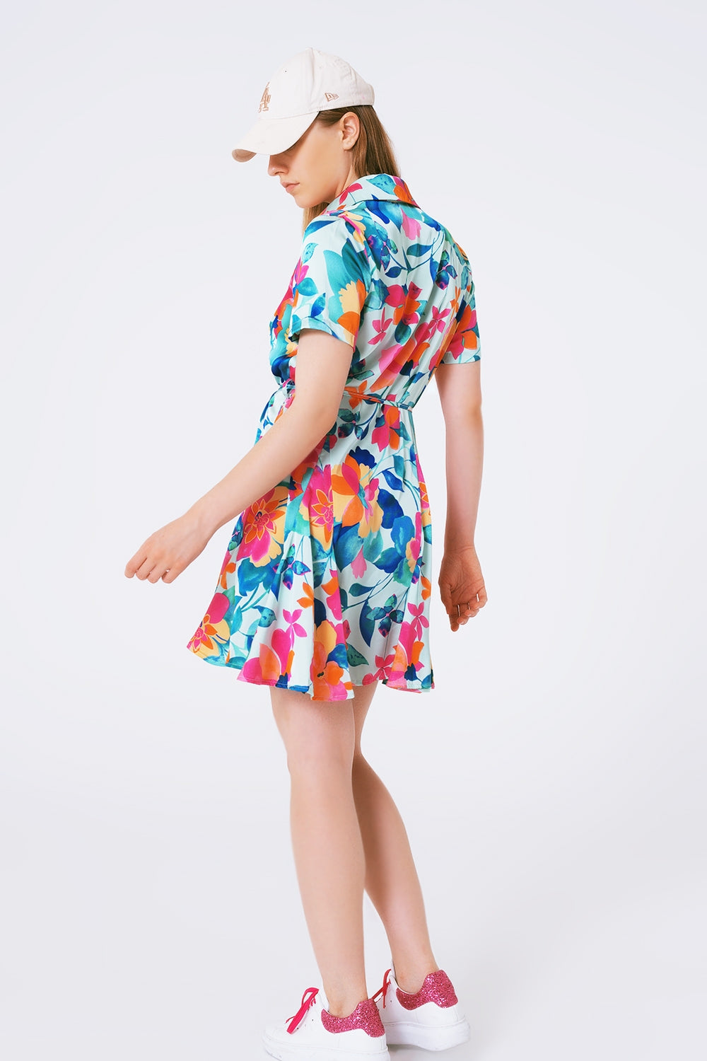 soft satin mini dress with flower print - dress