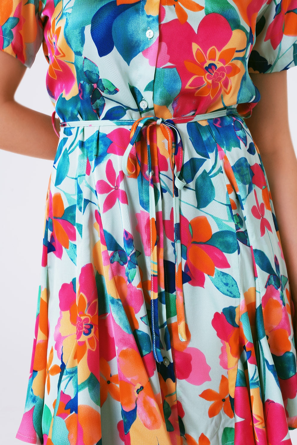 soft satin mini dress with flower print - dress