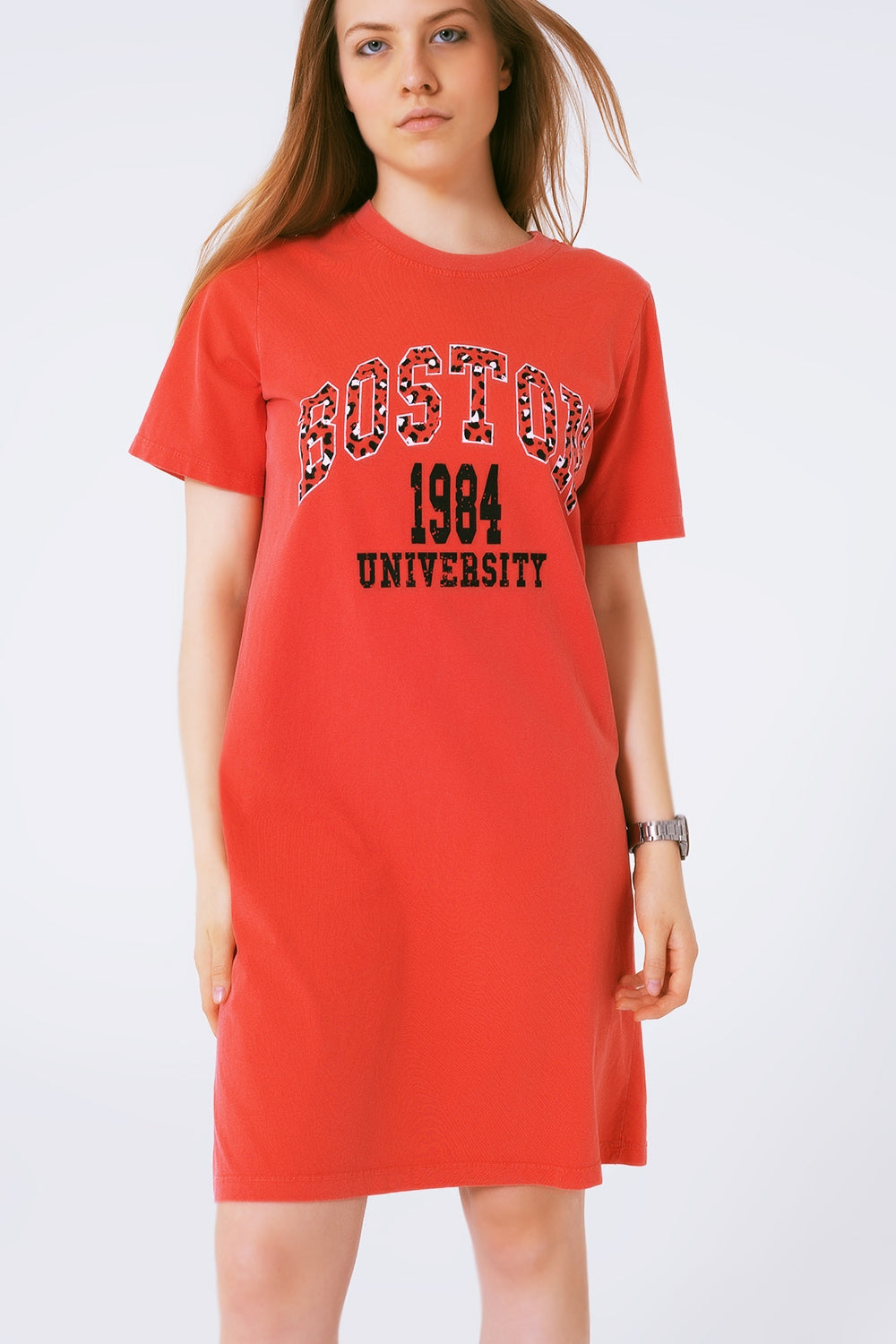 Red Midi T-Shirt Dress Boston 1984 University - dress, top