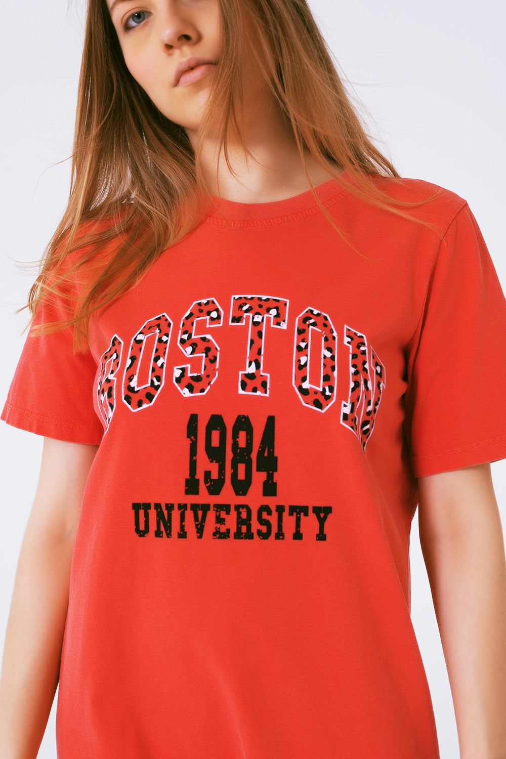 Red Midi T-Shirt Dress Boston 1984 University - dress, top