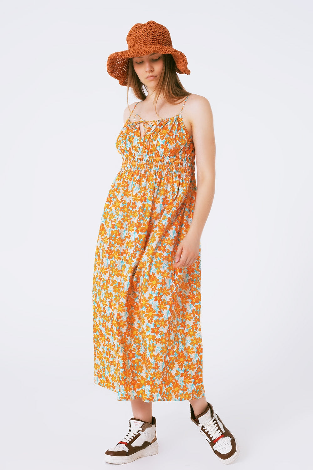 Maxi beach dress in orange flower print - dress