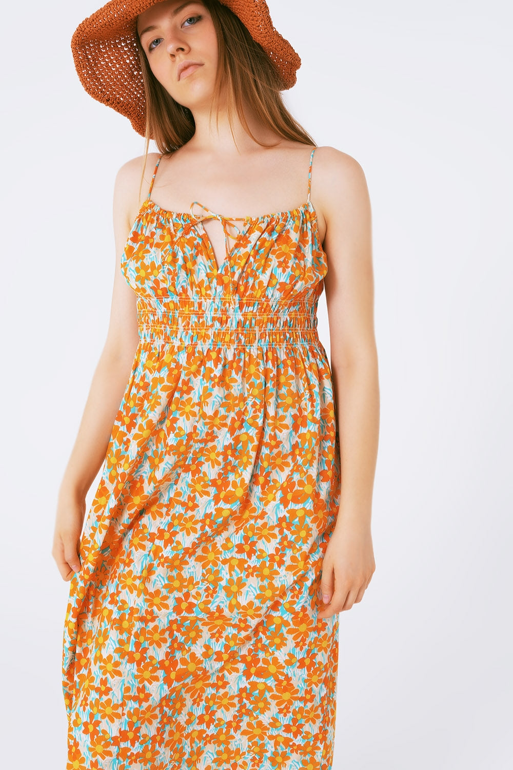 Maxi beach dress in orange flower print - dress