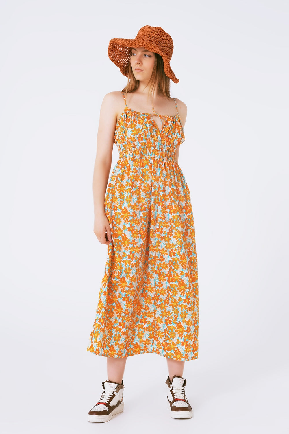 Robe longue de plage imprimé fleuri orange