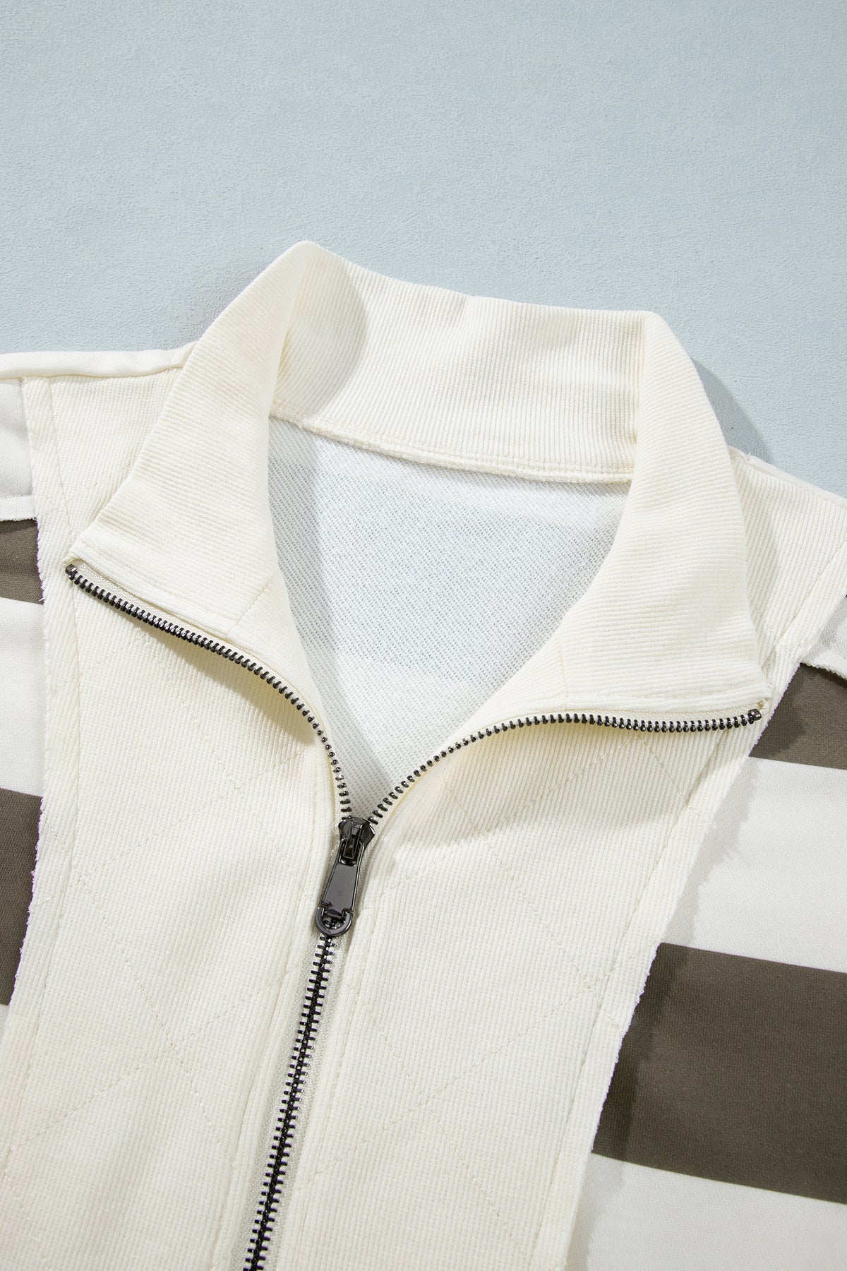 Green Stripe Plus Size Half Zipped Casual Sweatshirt - Plus Size/Plus Size Sweatshirts & Hoodies