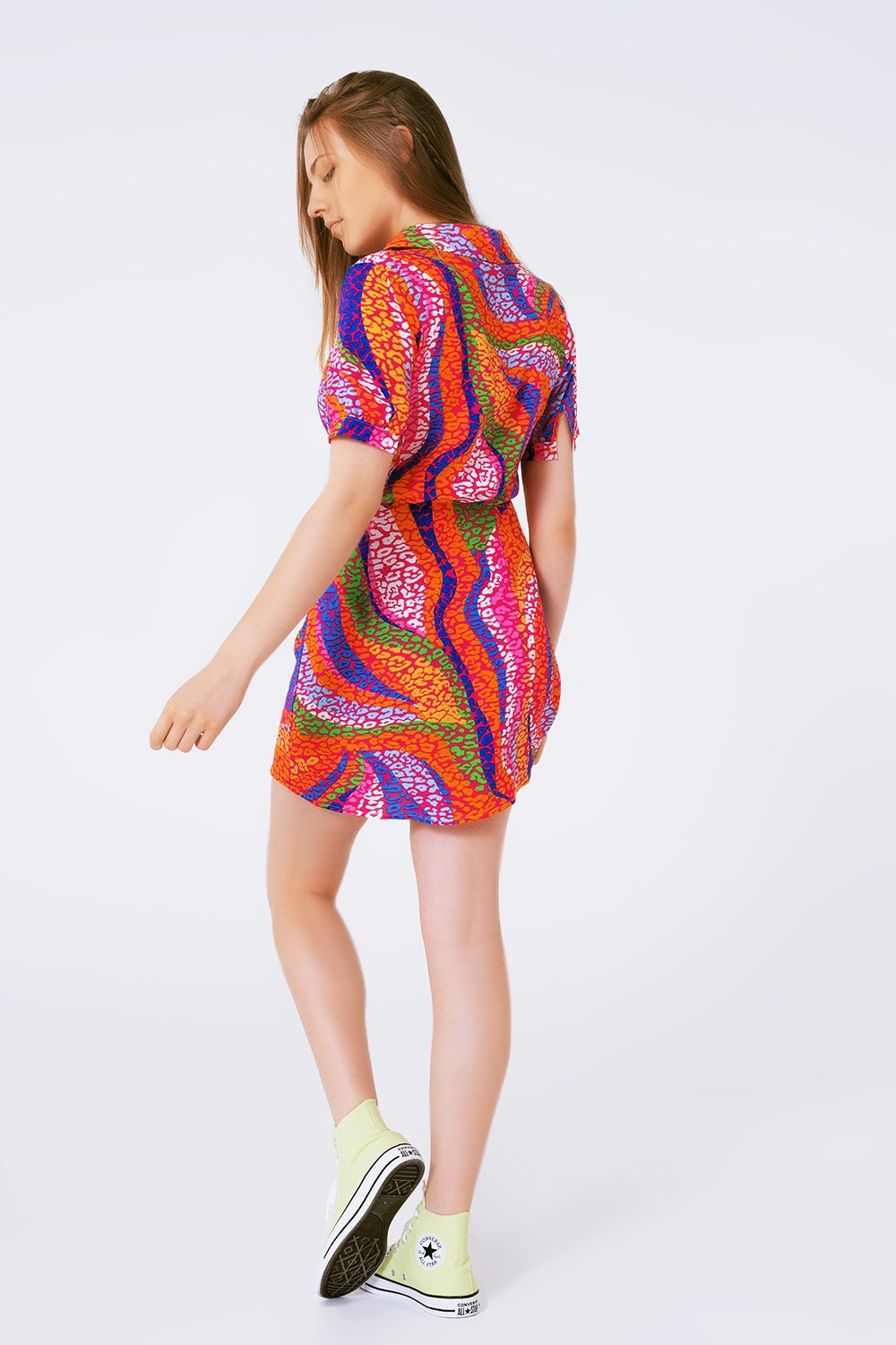 multicolor printed wrap mini dress in pink - dress