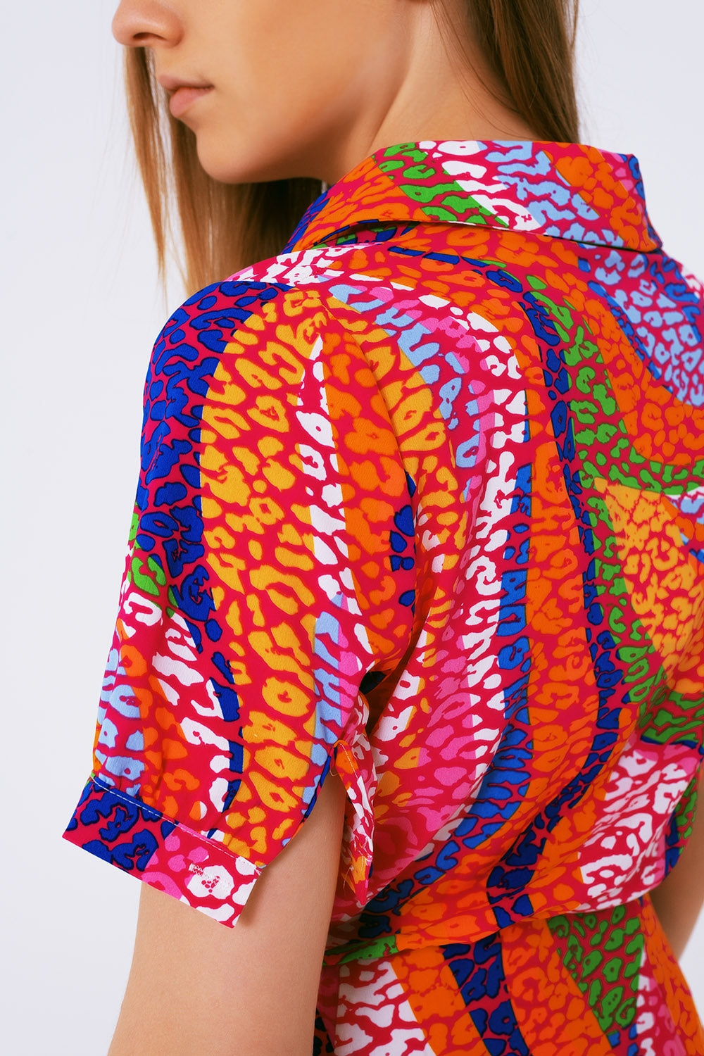 multicolor printed wrap mini dress in pink - dress
