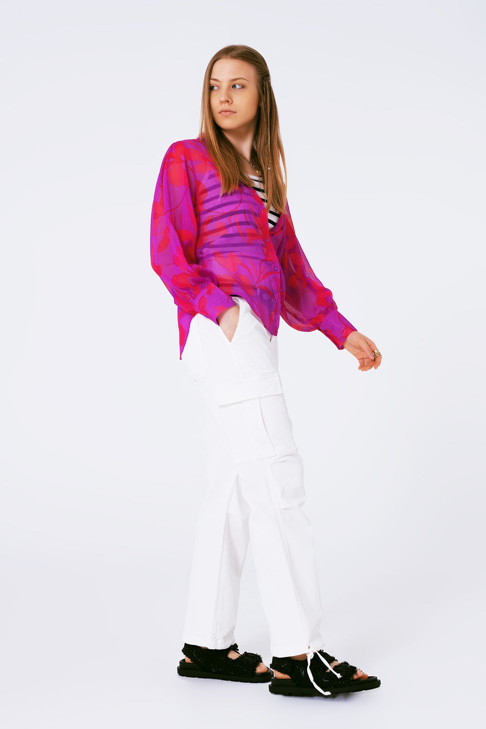 Straight Leg Cargo Pants in White - Coloured Jeans