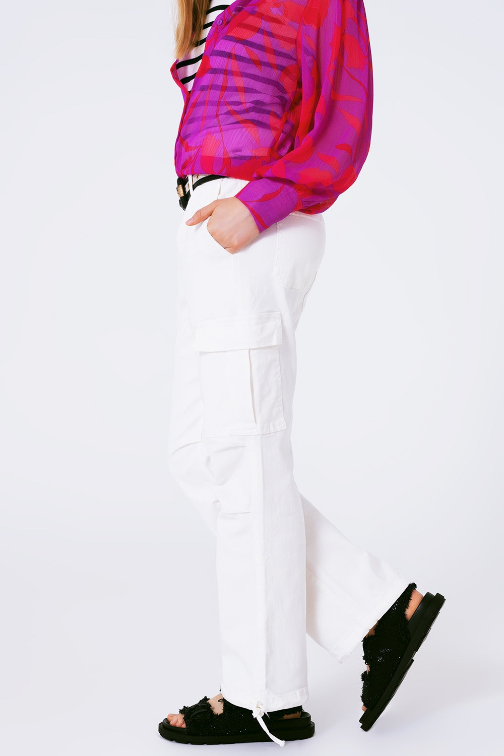 Straight Leg Cargo Pants in White - Coloured Jeans