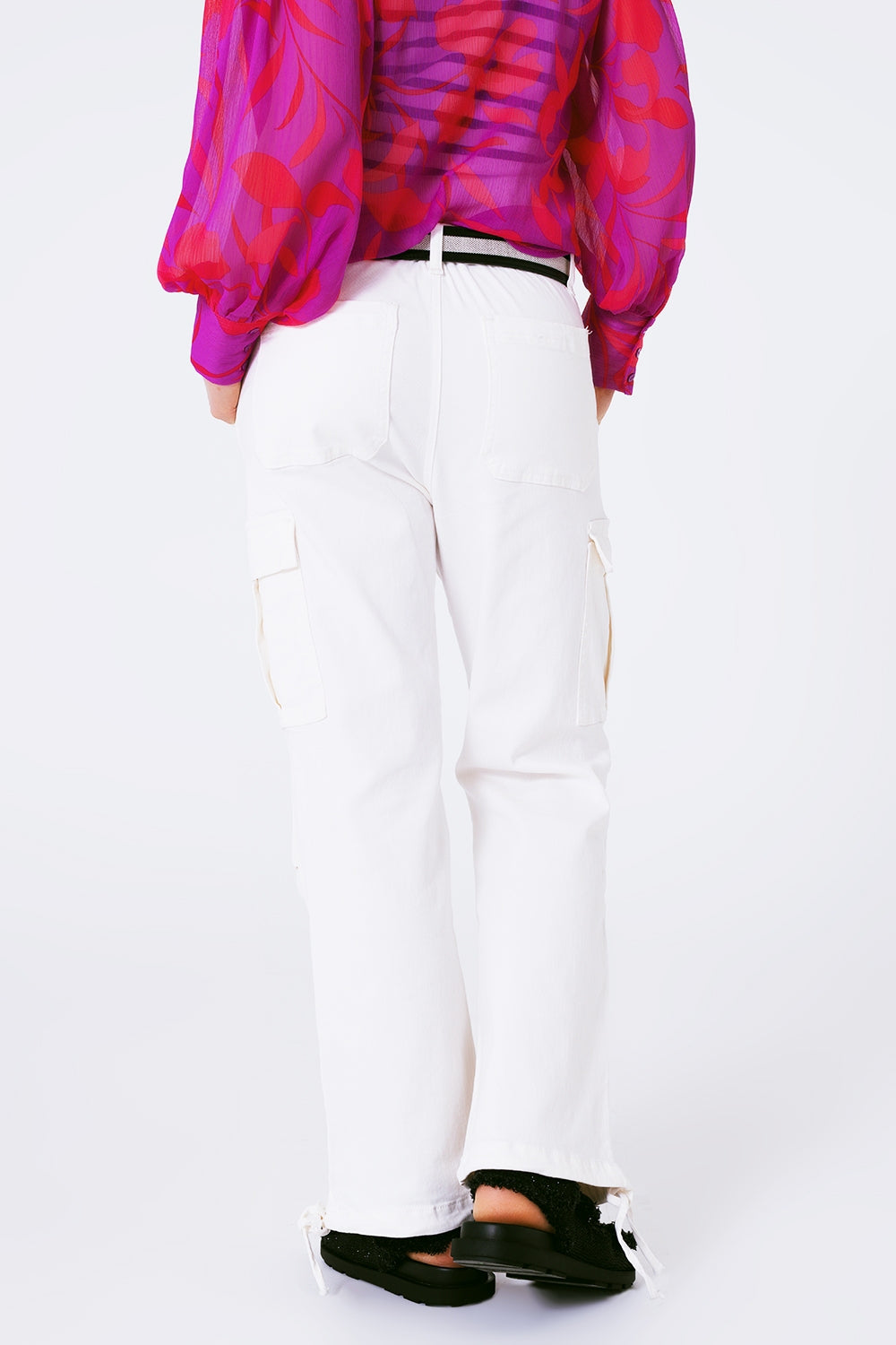 Straight Leg Cargo Pants in White - Coloured Jeans