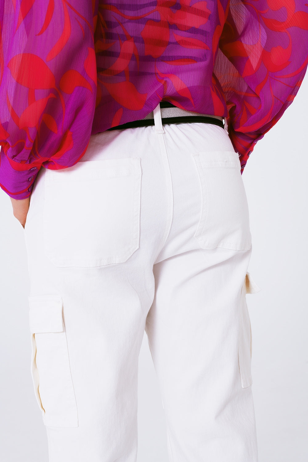 Straight Leg Cargo Pants in White - Coloured Jeans