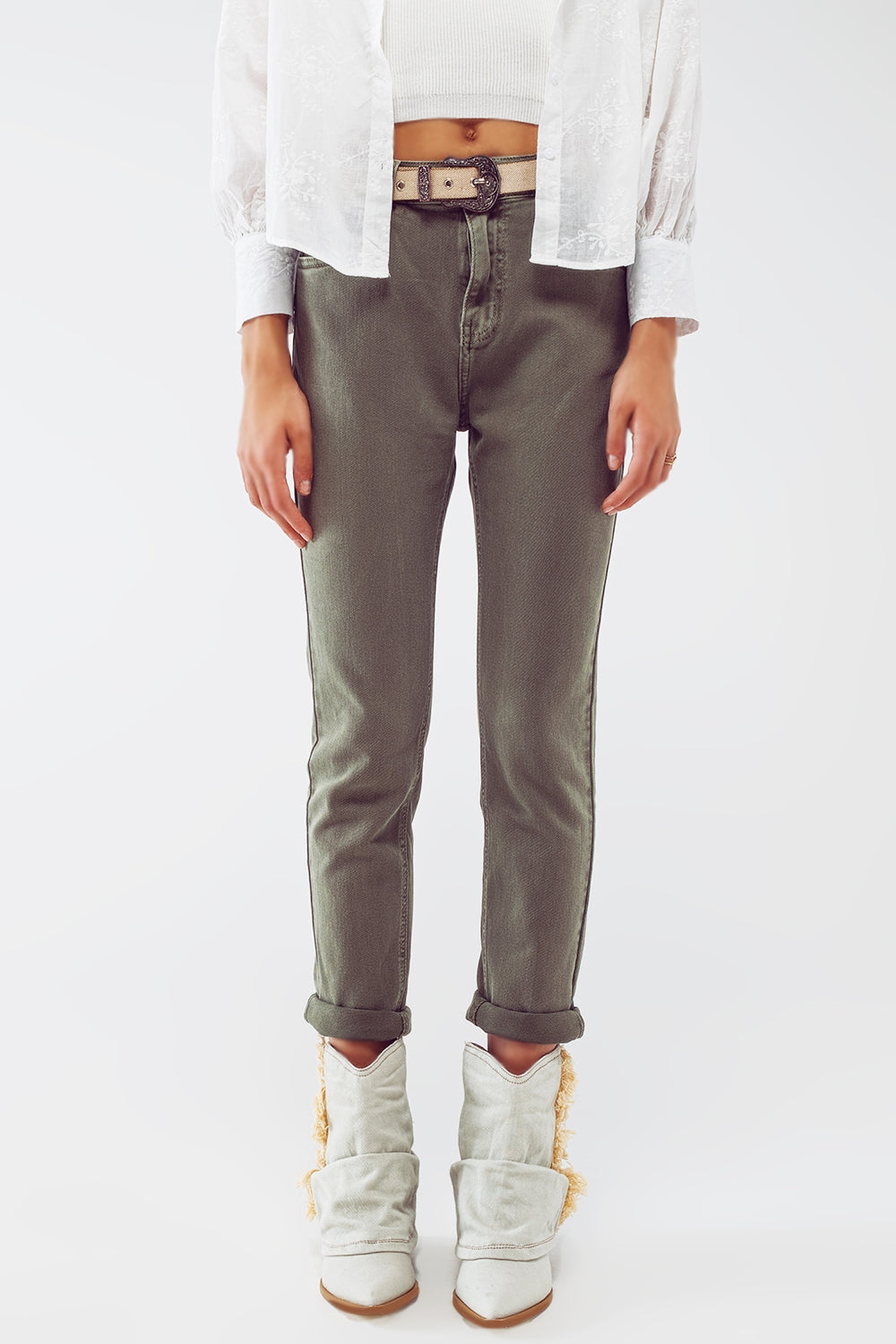 Basic Skinny Jeans in Army Green - Coloured Jeans