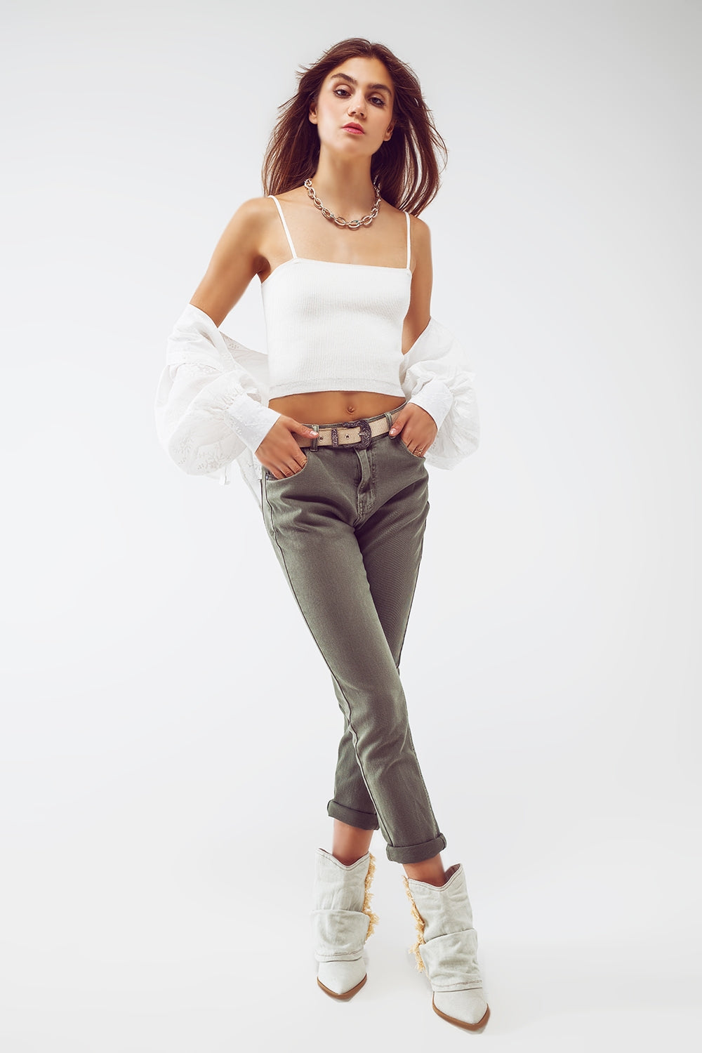 Basic Skinny Jeans in Army Green - Coloured Jeans