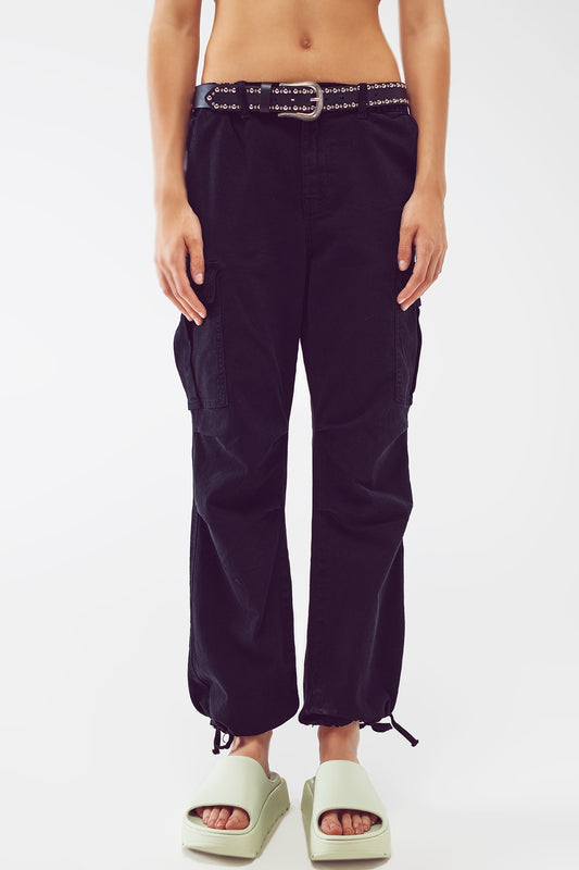 Cargo Pants with Tassel ends in black - Coloured Jeans