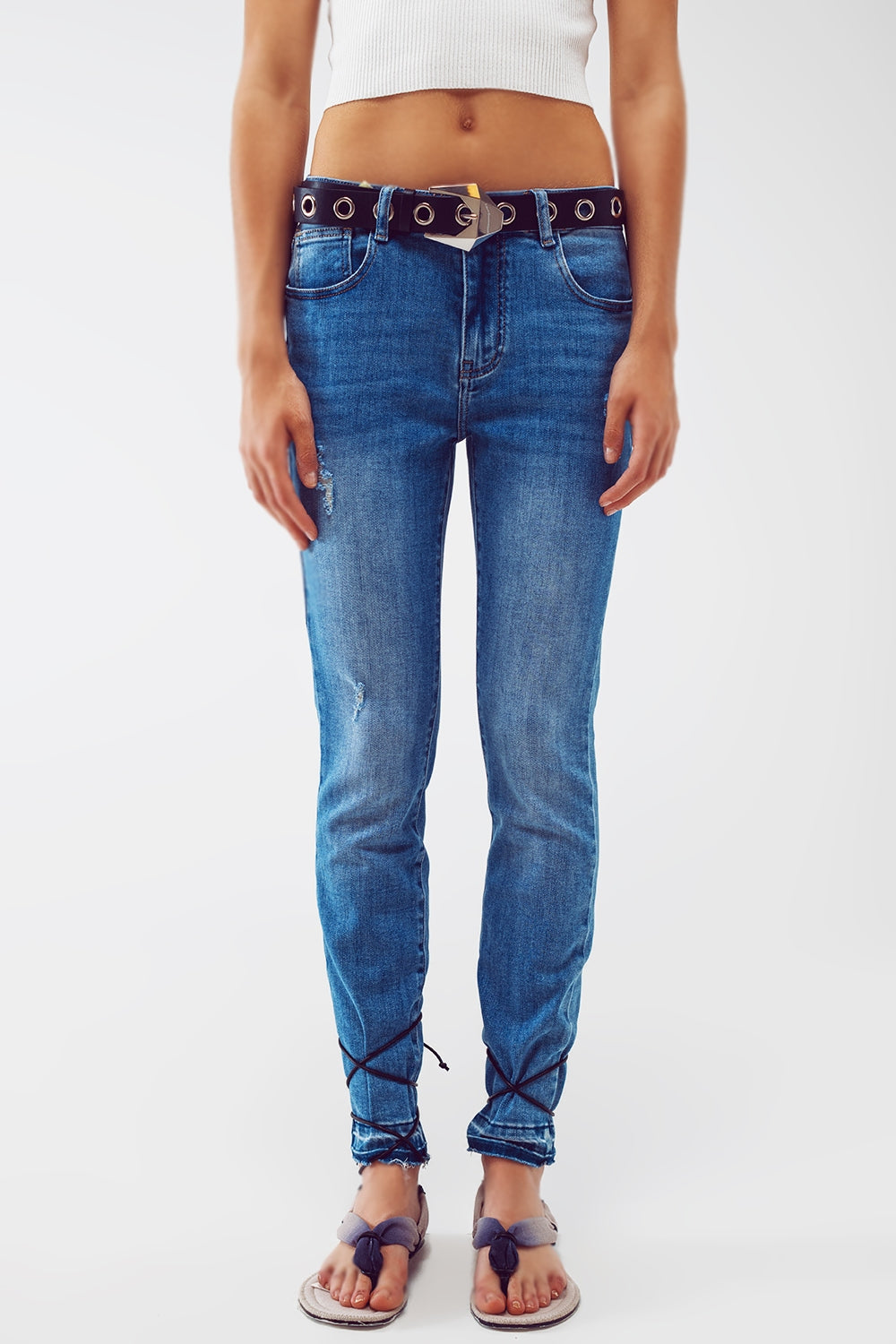 Skinny jeans with hem wash detail - Denim