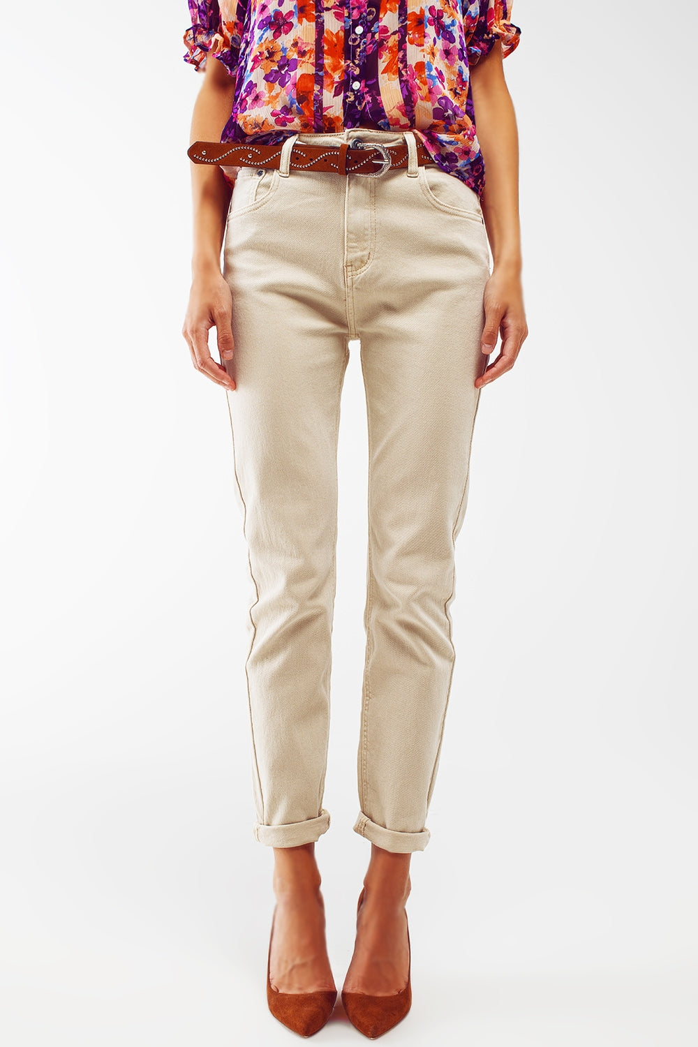Stretch Cotton skinny jeans in beige - Coloured Jeans