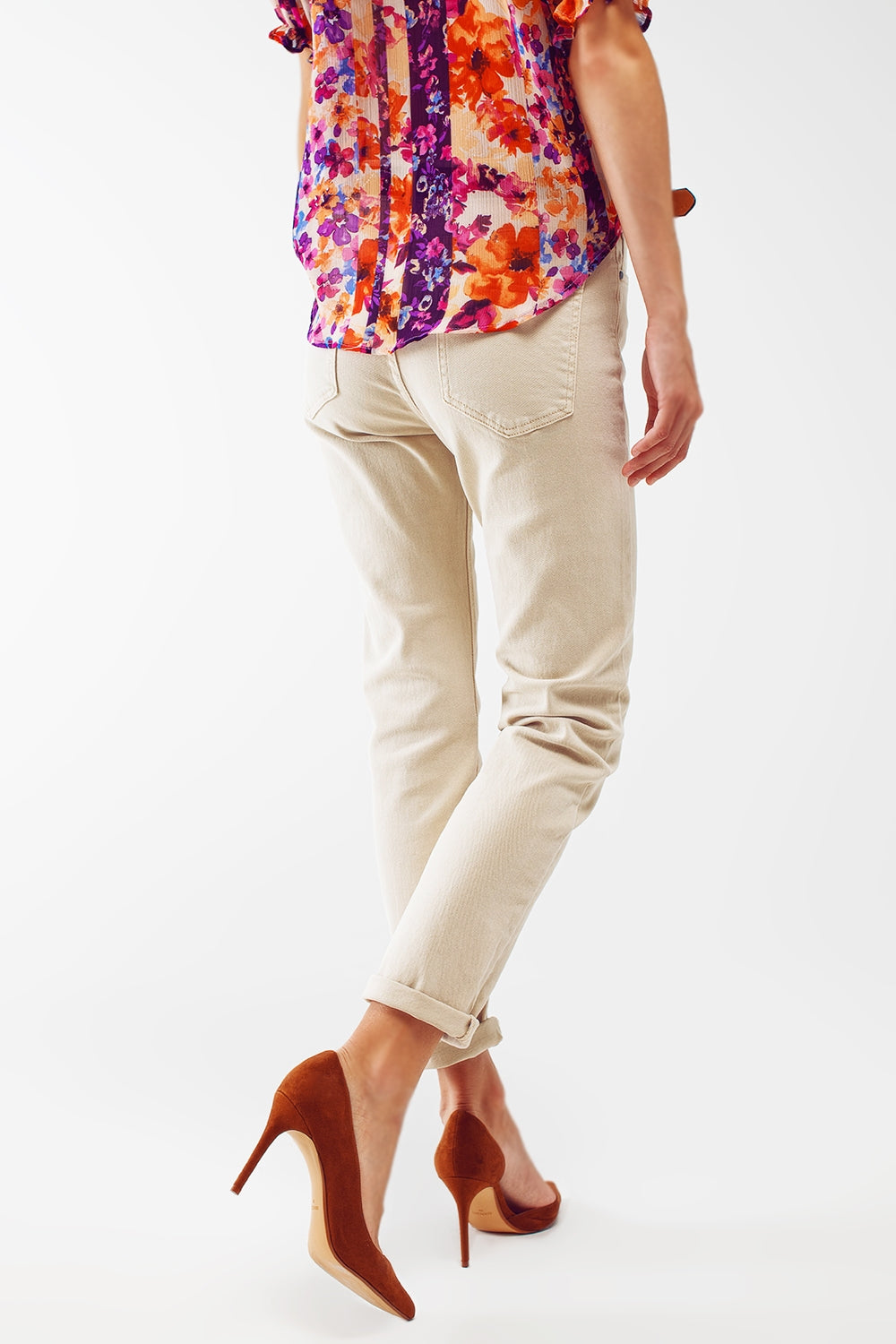 Stretch Cotton skinny jeans in beige - Coloured Jeans