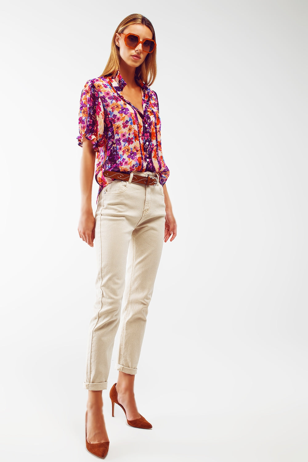 Stretch Cotton skinny jeans in beige - Coloured Jeans