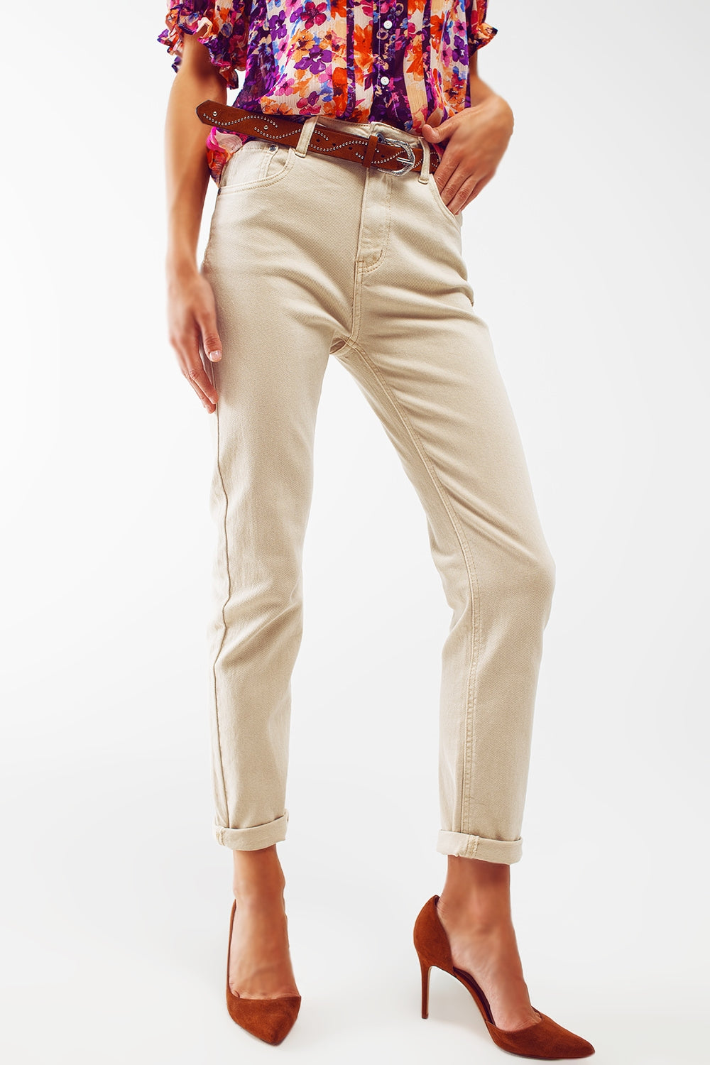 Stretch Cotton skinny jeans in beige - Coloured Jeans
