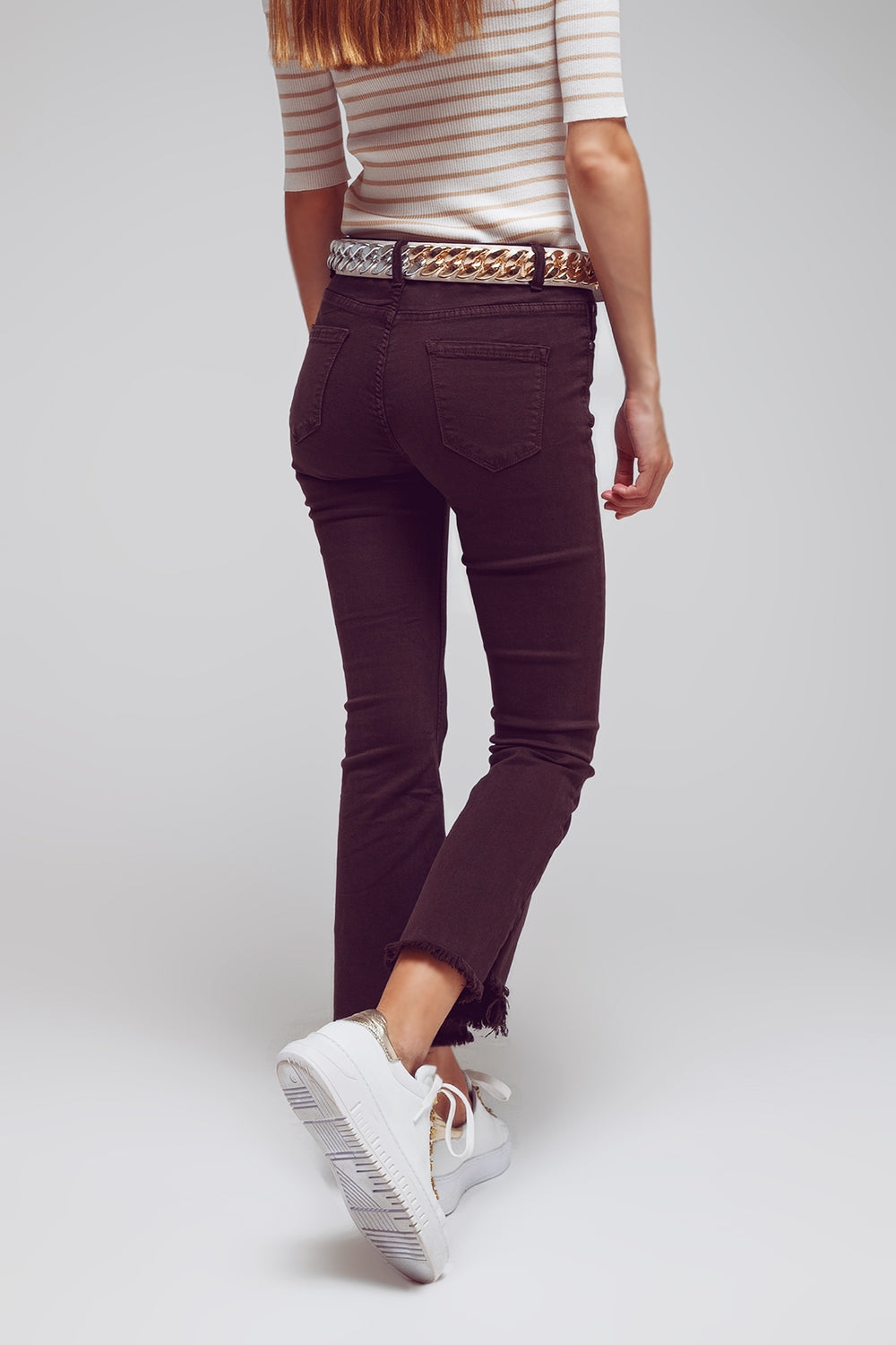 Flare jeans with raw hem edge in brown - Coloured Jeans