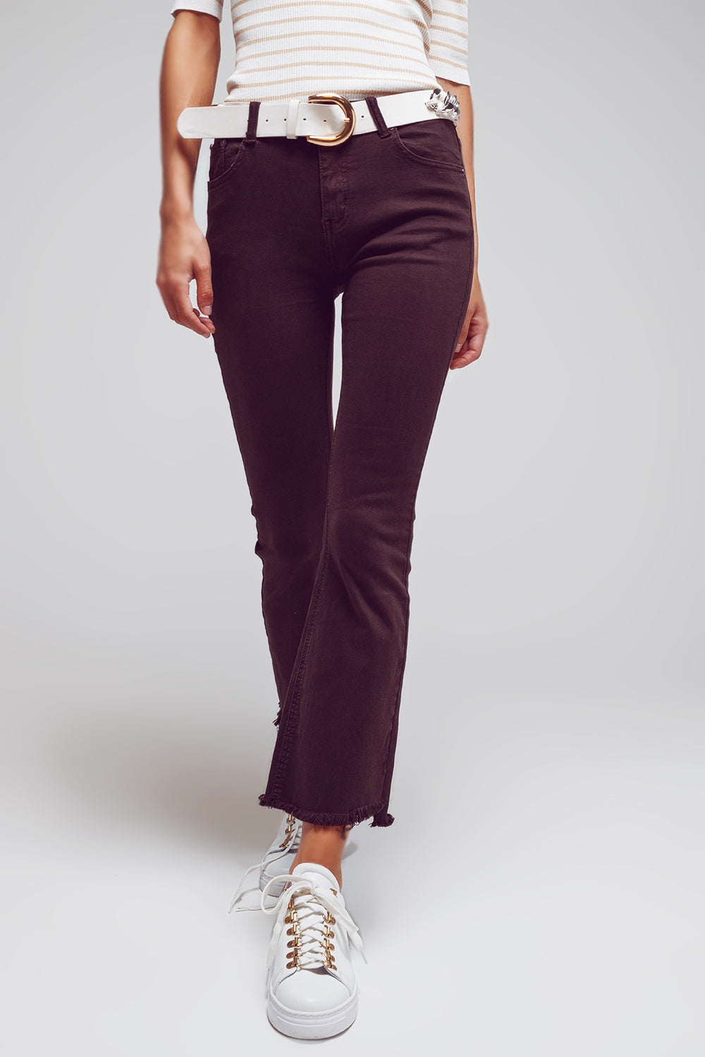 Flare jeans with raw hem edge in brown - Coloured Jeans