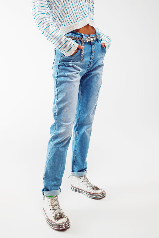 High waist button detail mom jeans - Denim