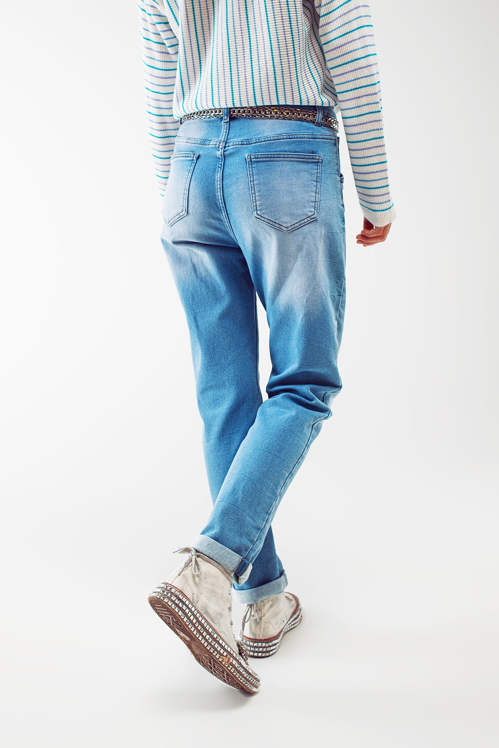 High waist button detail mom jeans - Denim