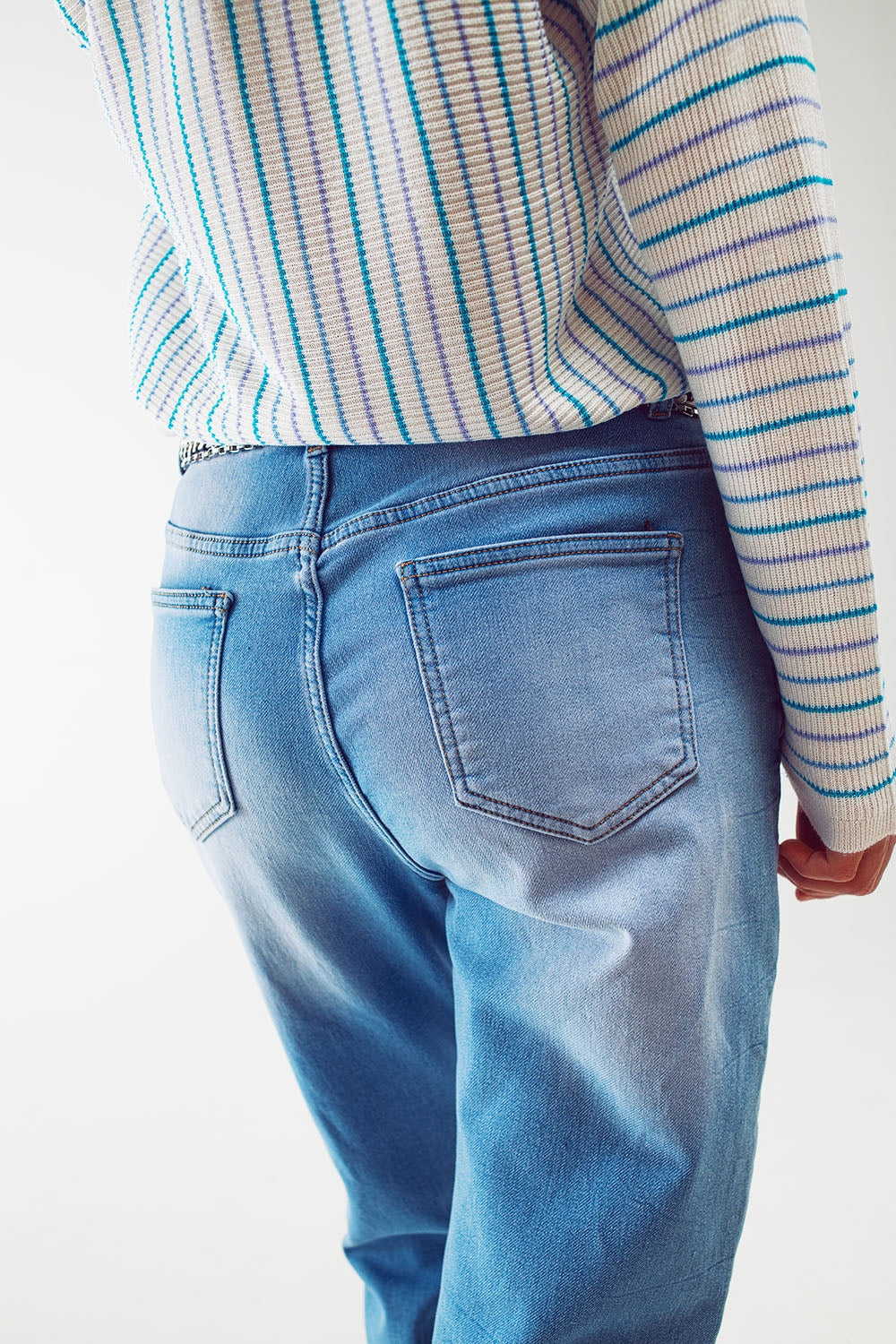High waist button detail mom jeans - Denim