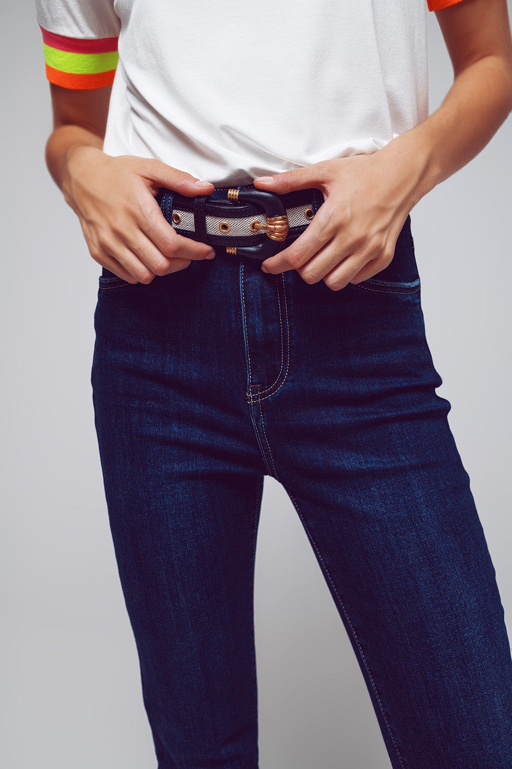 High Waisted Flared Jeans In Dark Wash - Denim