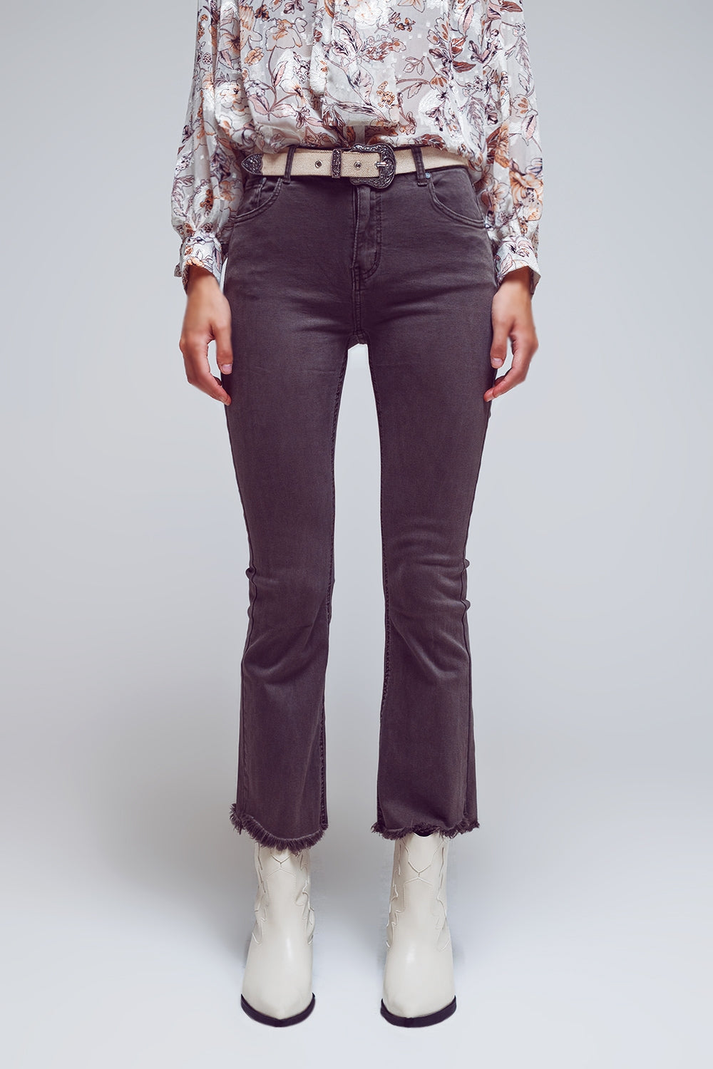 Flare jeans with raw hem edge in dark grey - Coloured Jeans