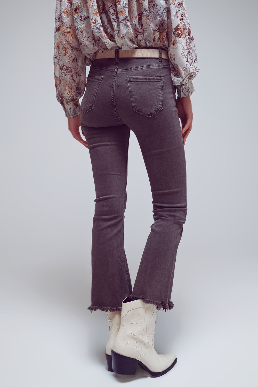 Flare jeans with raw hem edge in dark grey - Coloured Jeans