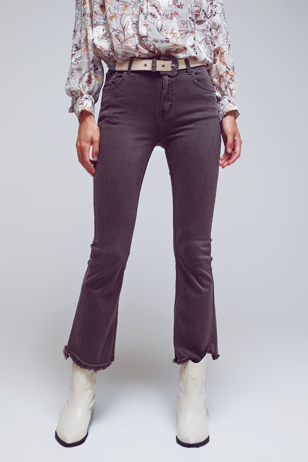 Flare jeans with raw hem edge in dark grey - Coloured Jeans