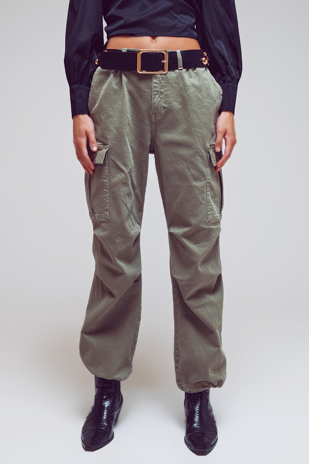 Cargo Pants with Tassel ends in Military Green - Coloured Jeans