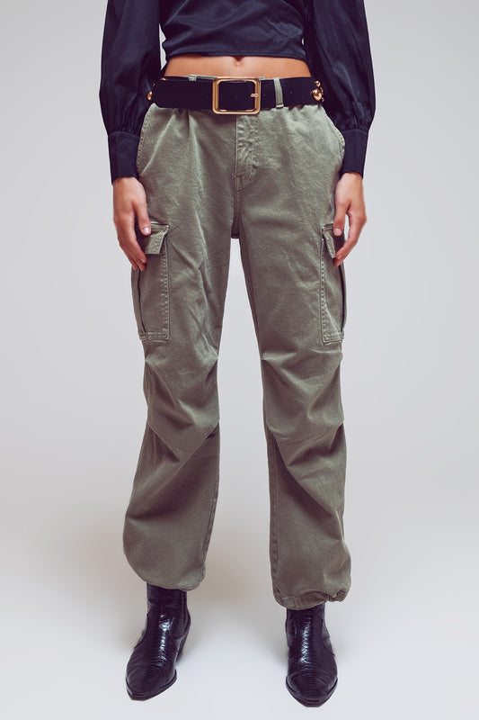 Cargo Pants with Tassel ends in Military Green - Coloured Jeans