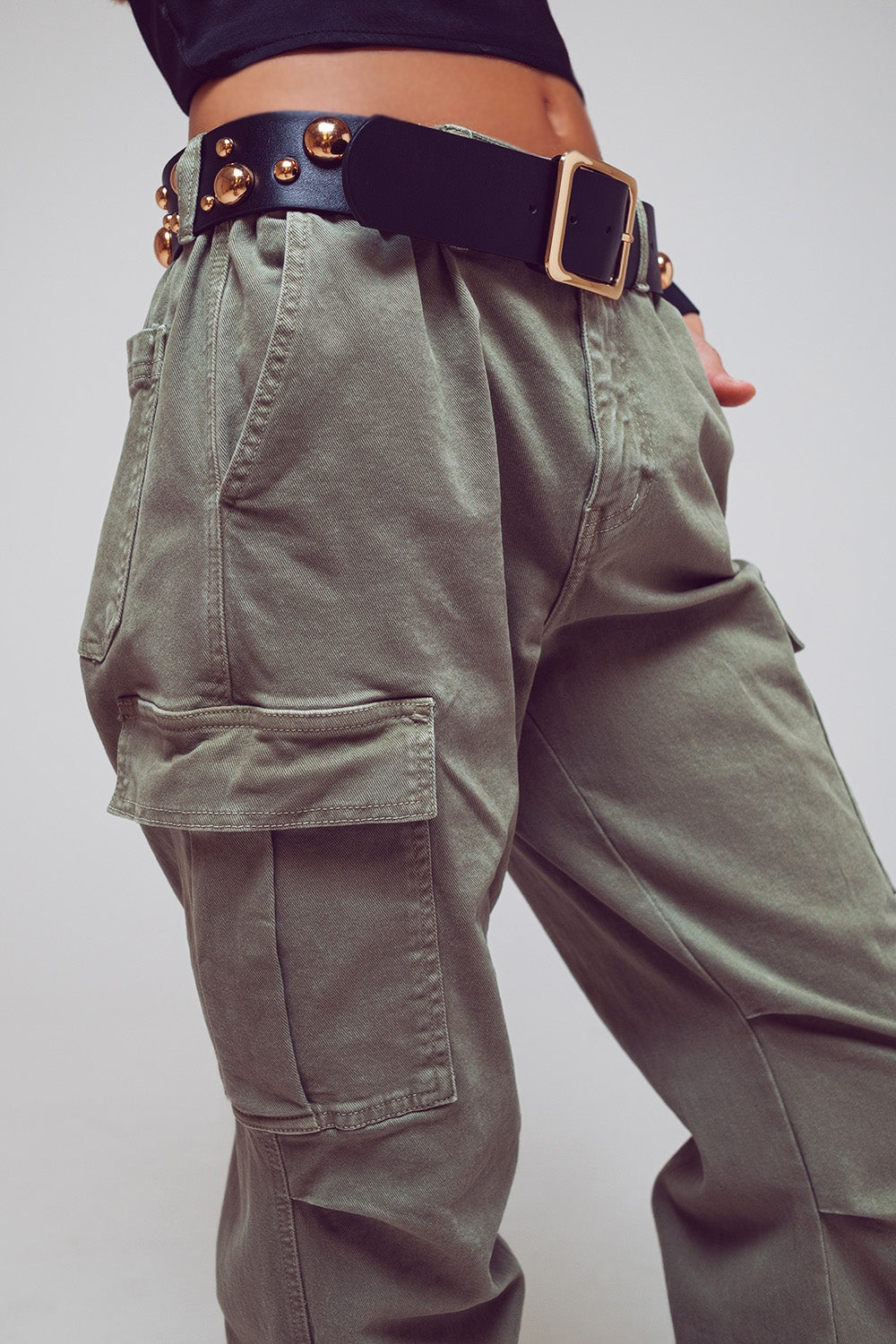 Cargo Pants with Tassel ends in Military Green - Coloured Jeans