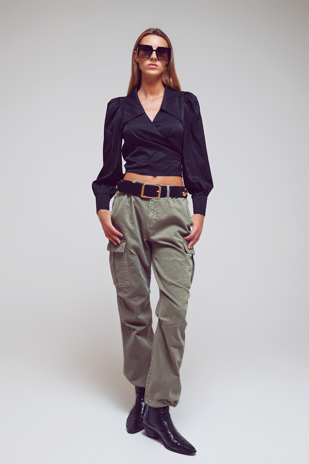 Cargo Pants with Tassel ends in Military Green - Coloured Jeans