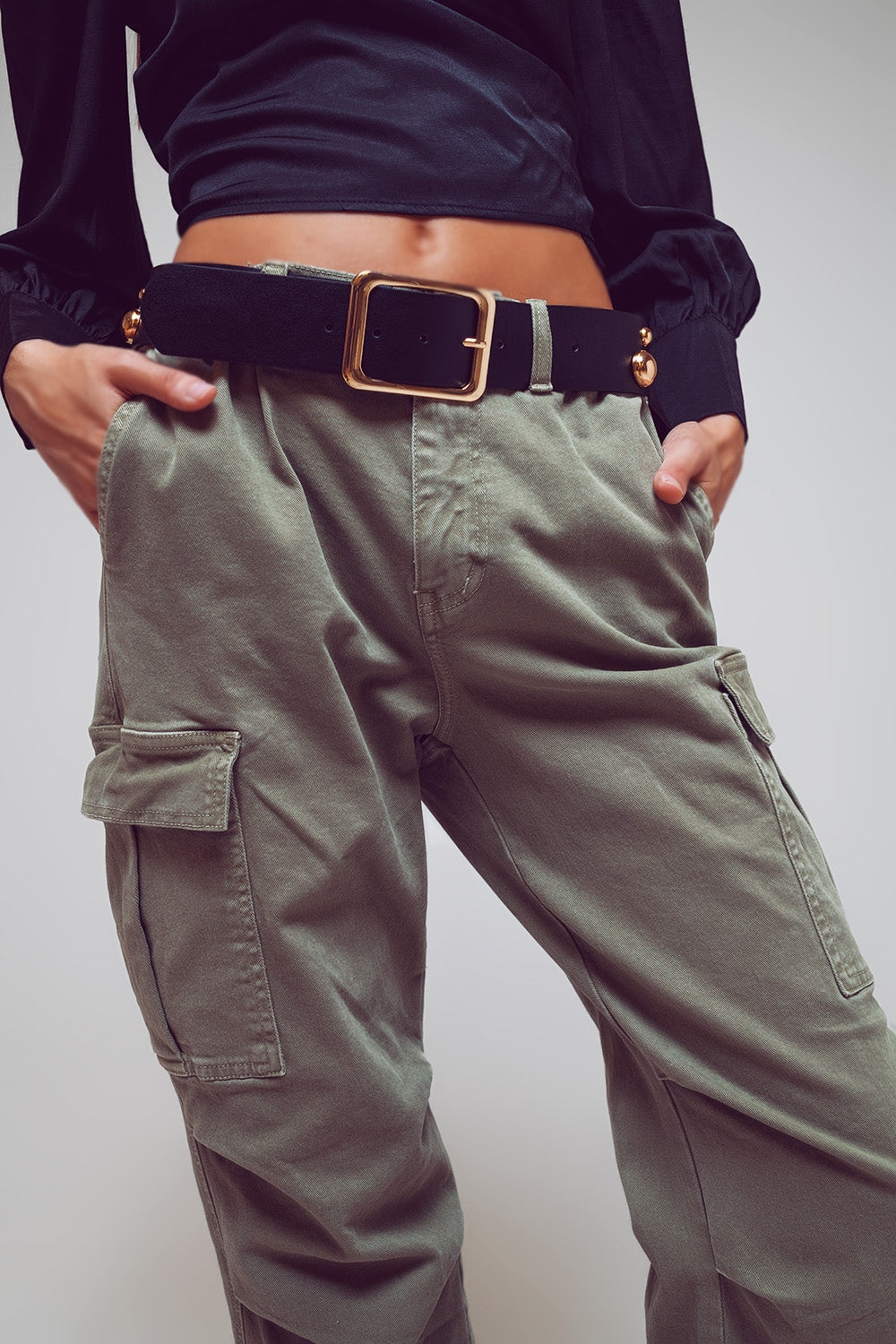 Cargo Pants with Tassel ends in Military Green - Coloured Jeans