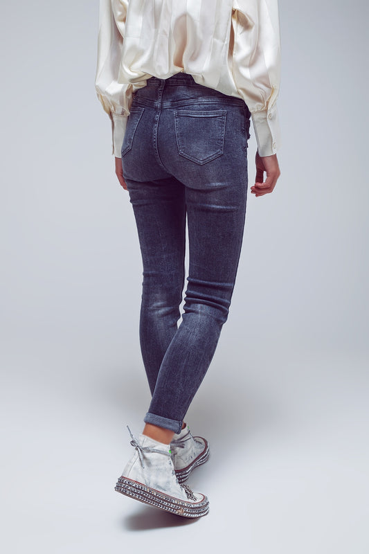 Skinny Fit Distressed Jeans in Grey - Denim