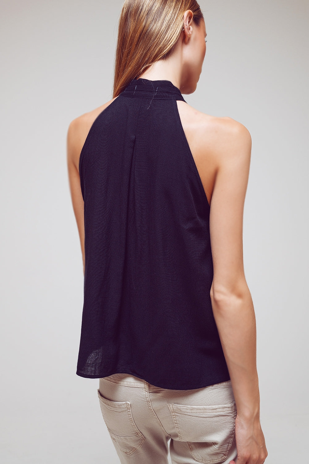 Halter Top With Tie Neck in Black - Shirts, top