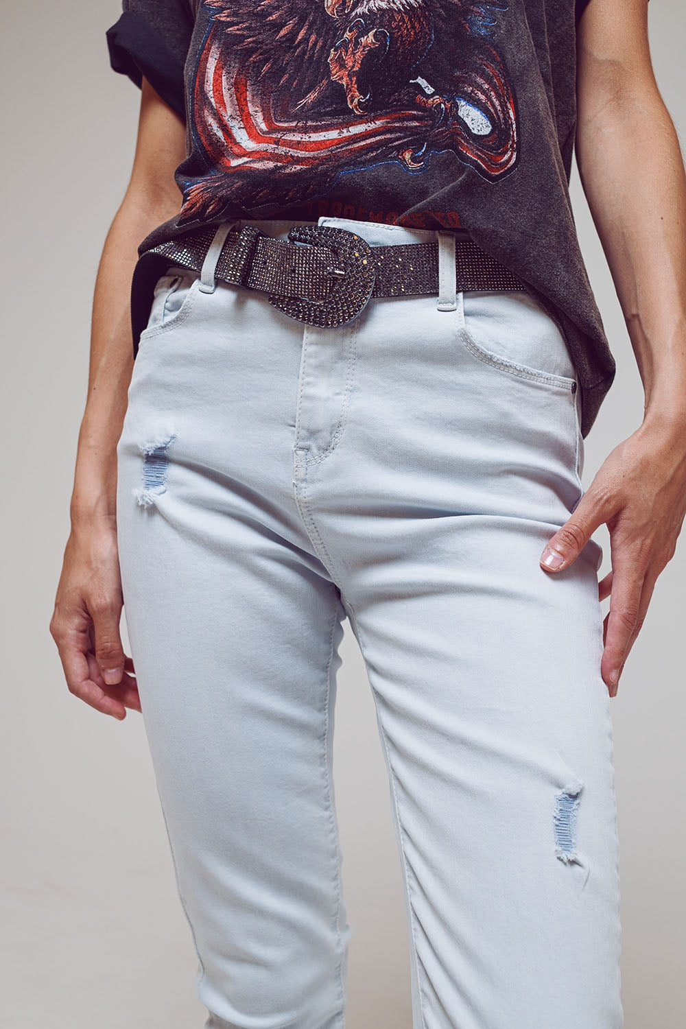 High waisted skinny jeans in Light blue - Coloured Jeans