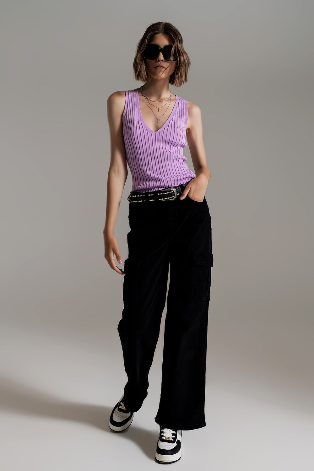 Straight Leg Cargo Jeans in Black - Coloured Jeans