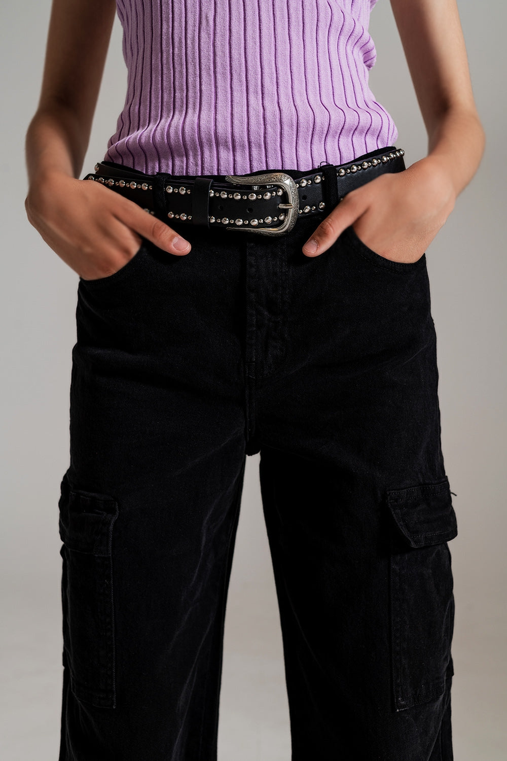 Straight Leg Cargo Jeans in Black - Coloured Jeans