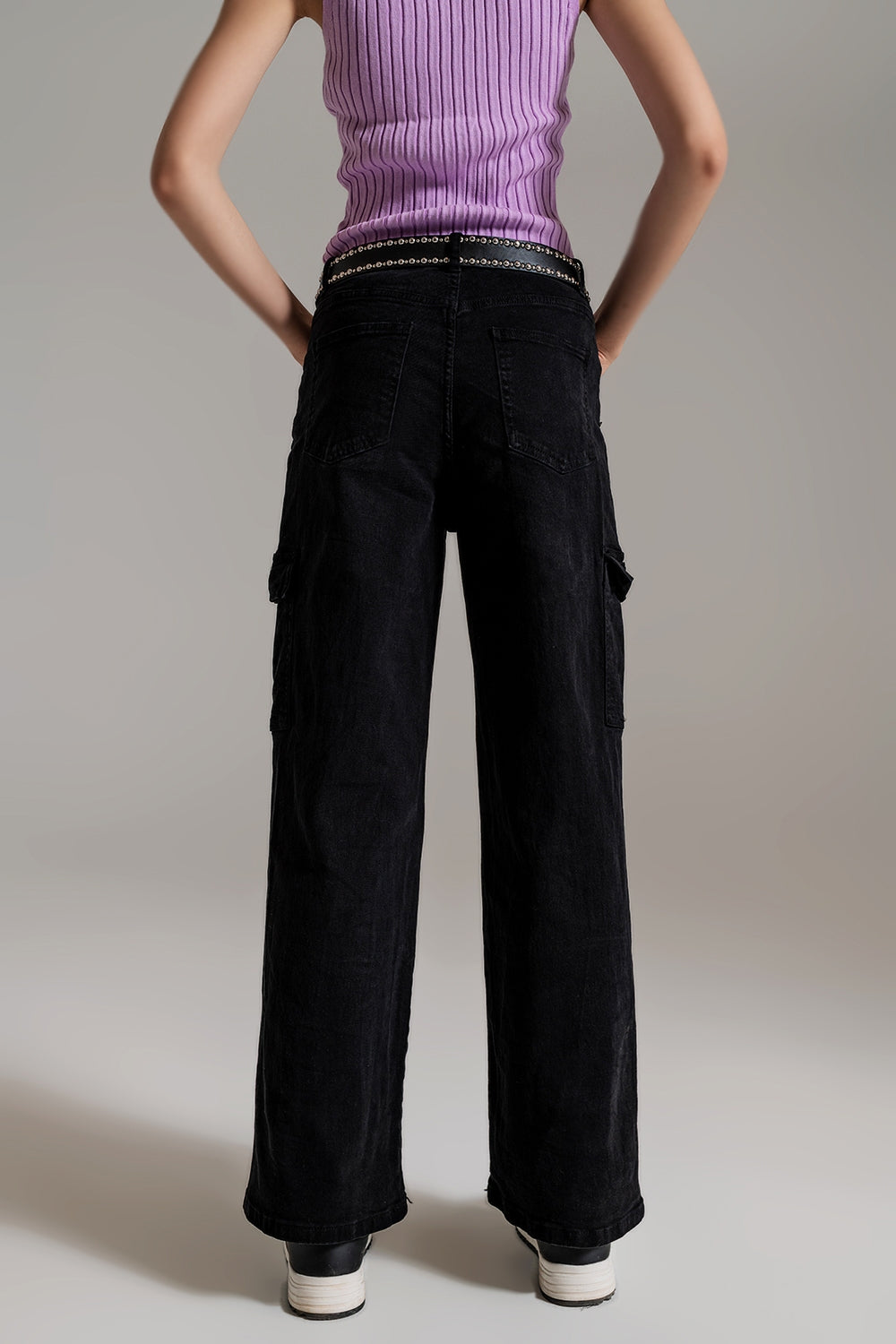 Straight Leg Cargo Jeans in Black - Coloured Jeans