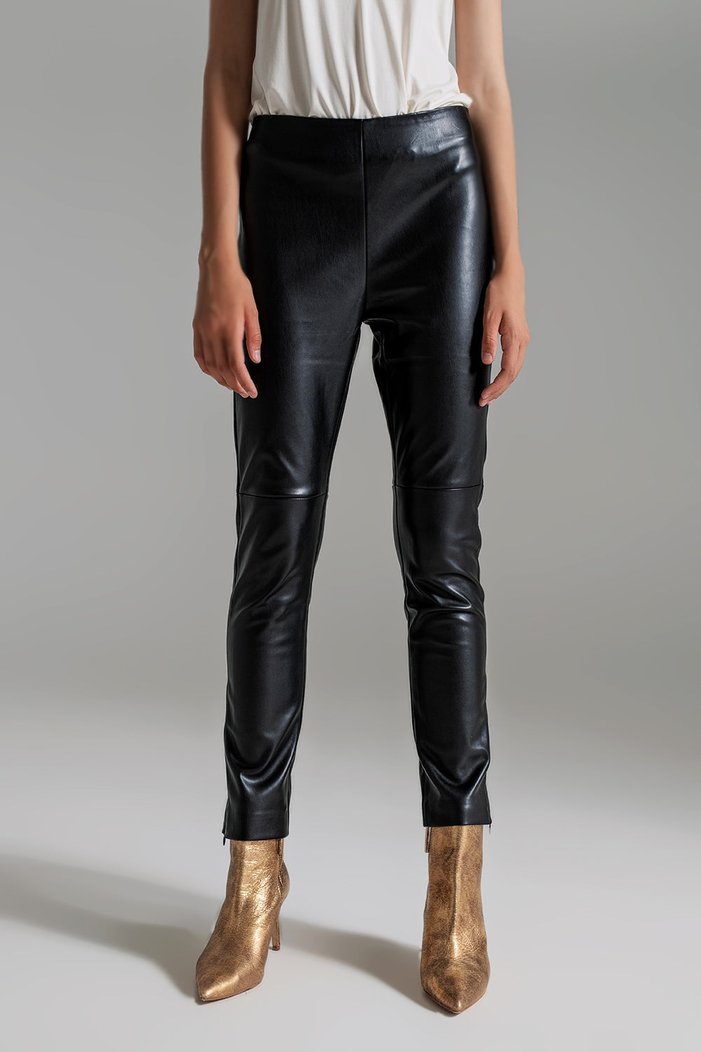 black faux leather effect skinny trousers